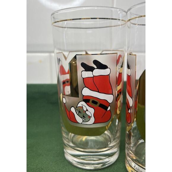 Culver Signed Santa Gold JOY Highball Glasses G. Litvak Set Of 4 - Picture 2 of 11